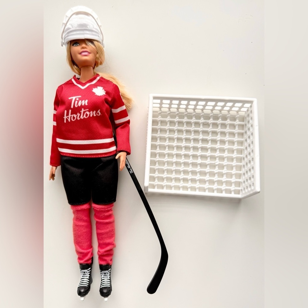 Tim Hortons® Collectible Barbie® Doll, Blonde hair includes Bonus Hockey Net